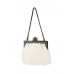 Evening Bag - Beaded w/ Rhinestoned Frame - White - BG-38694WT